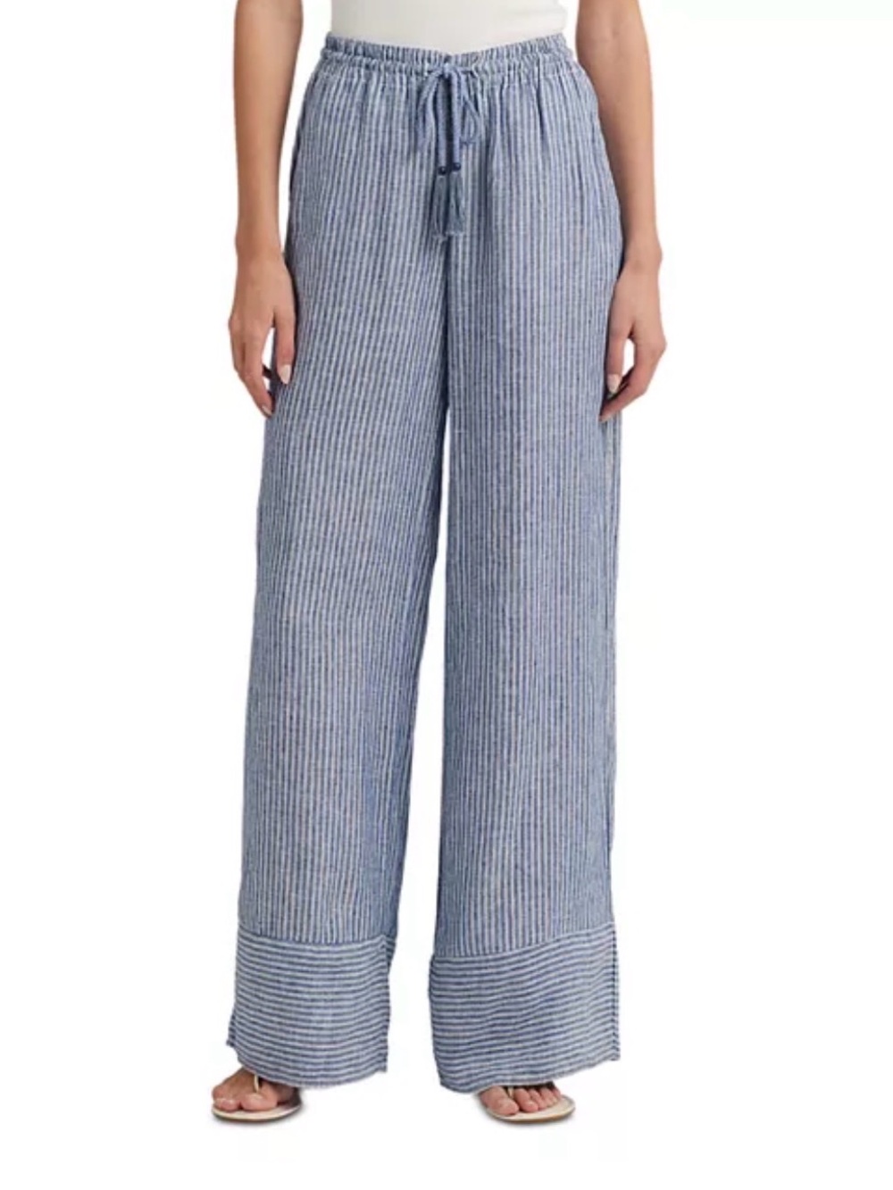 NWT Lauren Ralph Women’s Pants Pinstripe 100% Linen Wide Leg Pants Blue Size XL